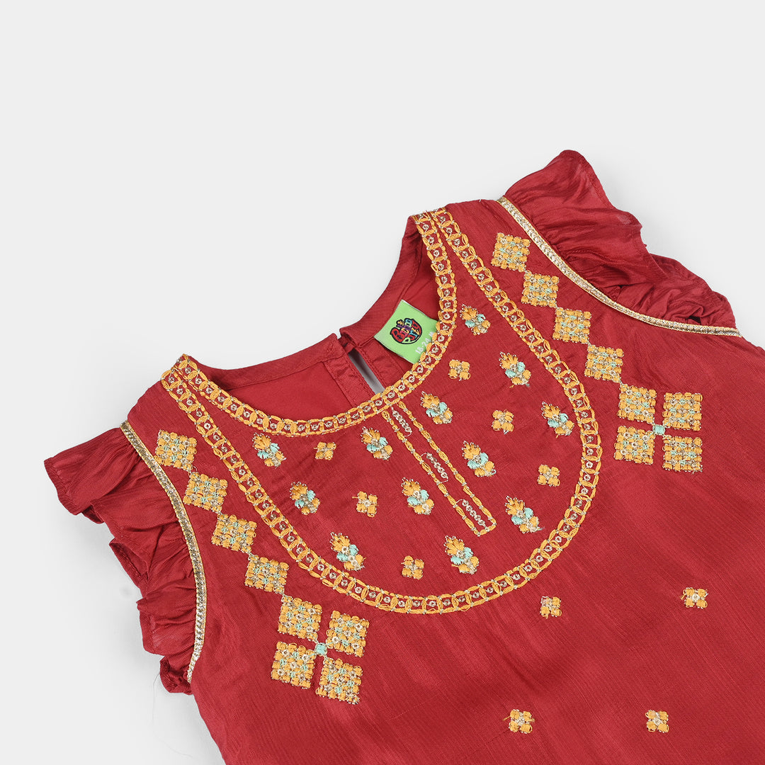 Infant Girls Raw Silk 2-Piece Zara Set - Red