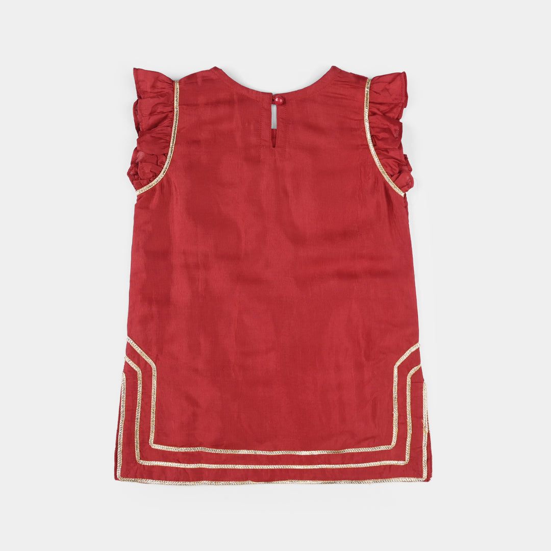 Infant Girls Raw Silk 2-Piece Zara Set - Red