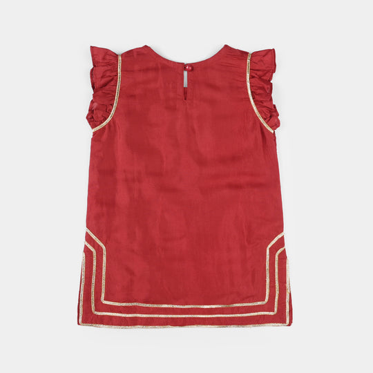 Infant Girls Raw Silk 2-Piece Zara Set - Red