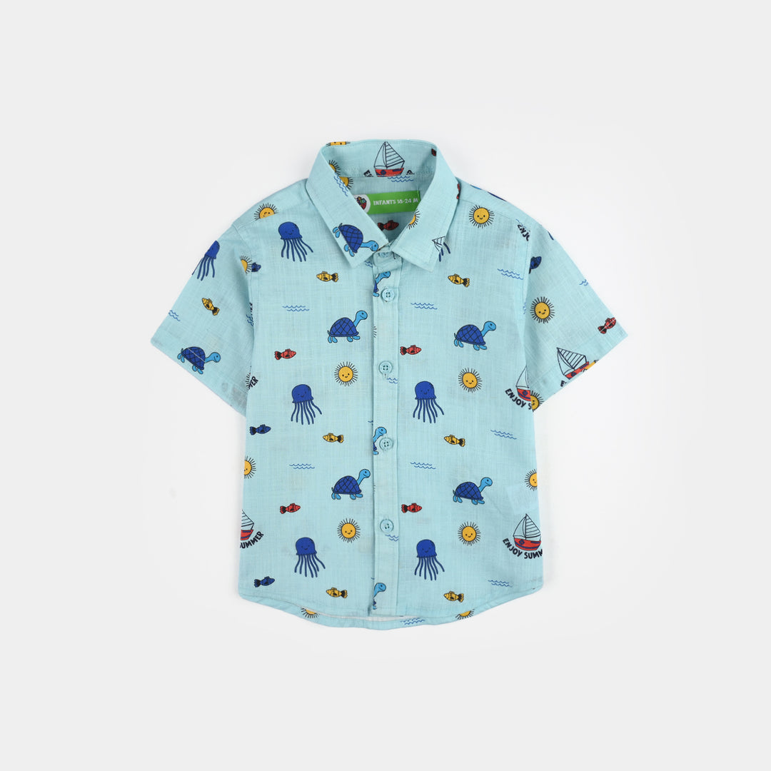 Infant Boys Cotton Slub Shirt (Jelly Fish) - Light Green
