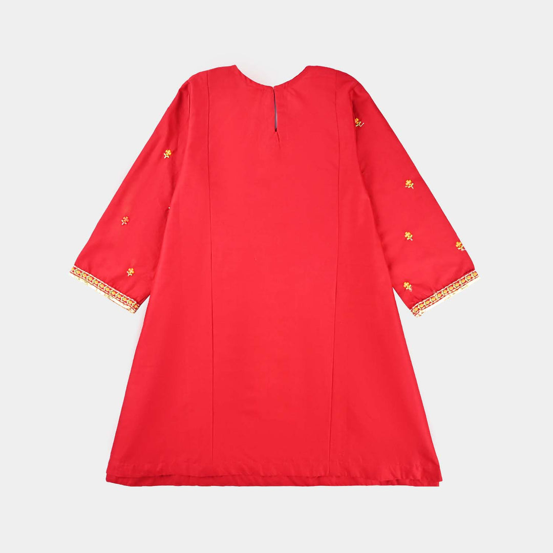 Girls Cotton Poplin Embroidered 2-Piece Set (Limelight) - Maroon