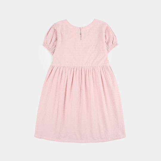 Girls Brochia Casual Frock (Star) - Pink