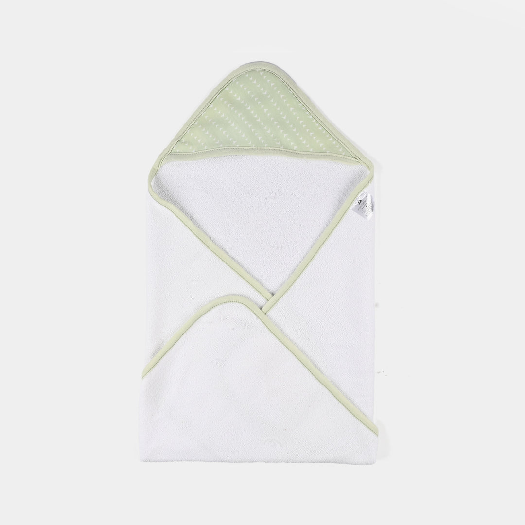 Baby Bath Towel White Green