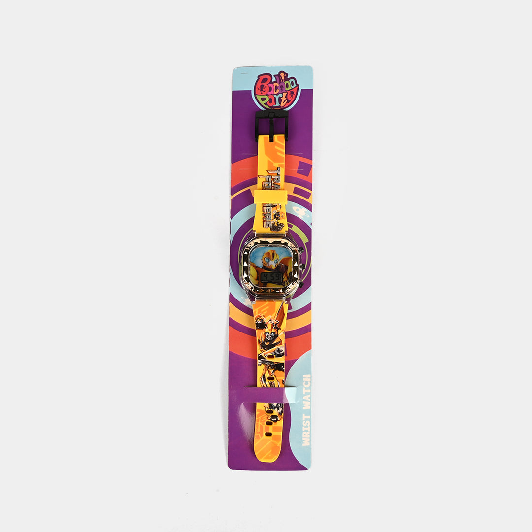 Boys Character Wristwatch Square Golden Border With Light & Sound