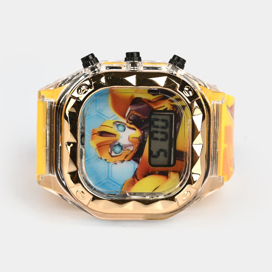 Boys Character Wristwatch Square Golden Border With Light & Sound