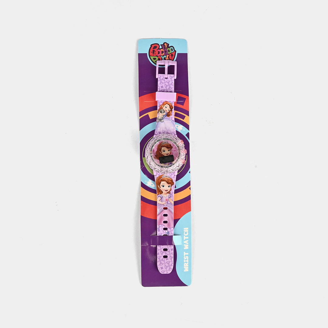 Girls Character Watch Round Dial With Light