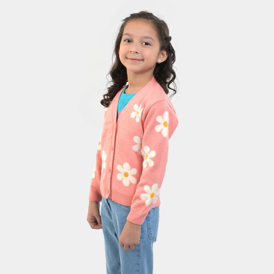 Girls Knitted Sweater Flower -Pink