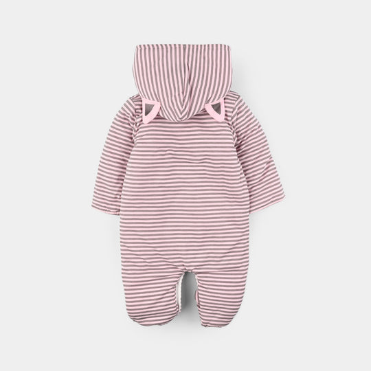 Infant Girls Cotton Interlock Romper - Pink