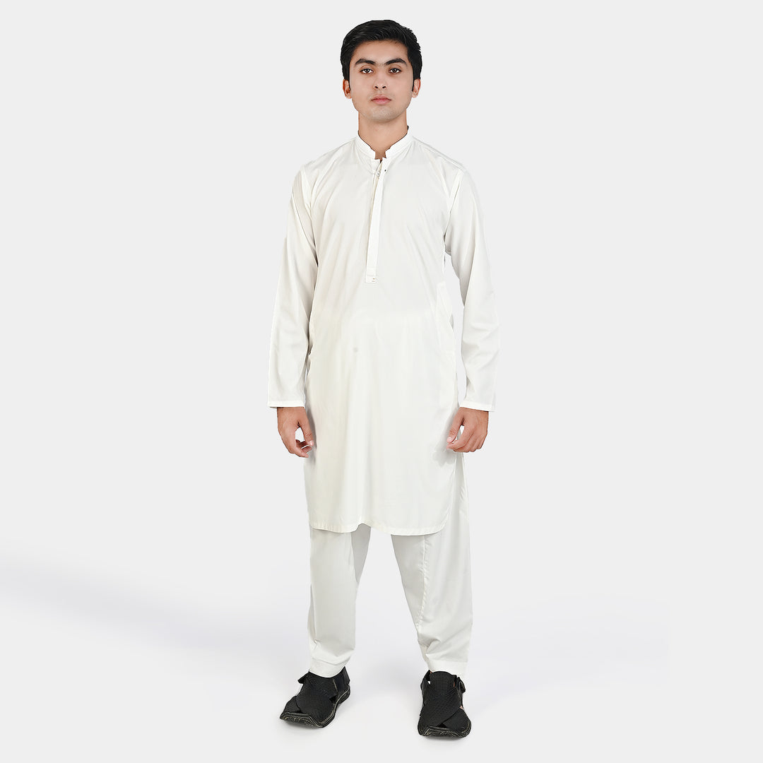 Teen Boys Poly Viscose Kurta Shalwar-White