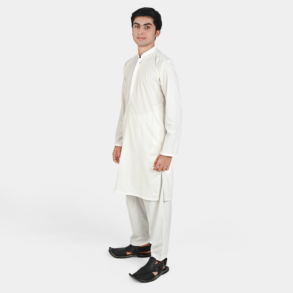Teen Boys Poly Viscose Kurta Shalwar-White