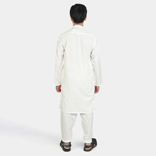 Teen Boys Poly Viscose Kurta Shalwar-White