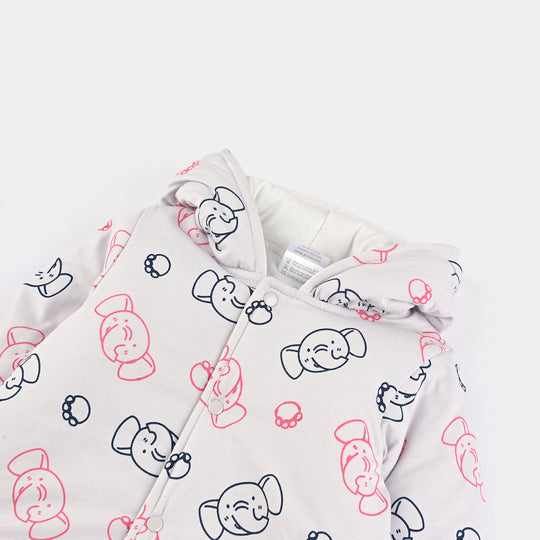Infant Girls Cotton Interlock Romper-White/Pink