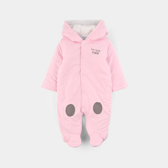 Infant Girls Cotton Interlock Romper - Light Pink