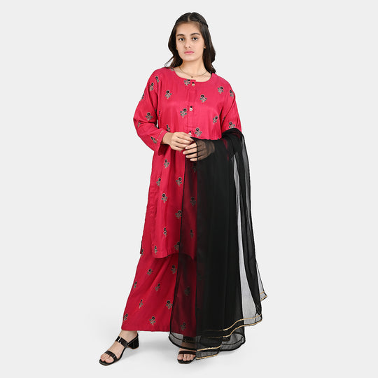 Teen Girls Raw Silk 3 PCS Suit-RUBY
