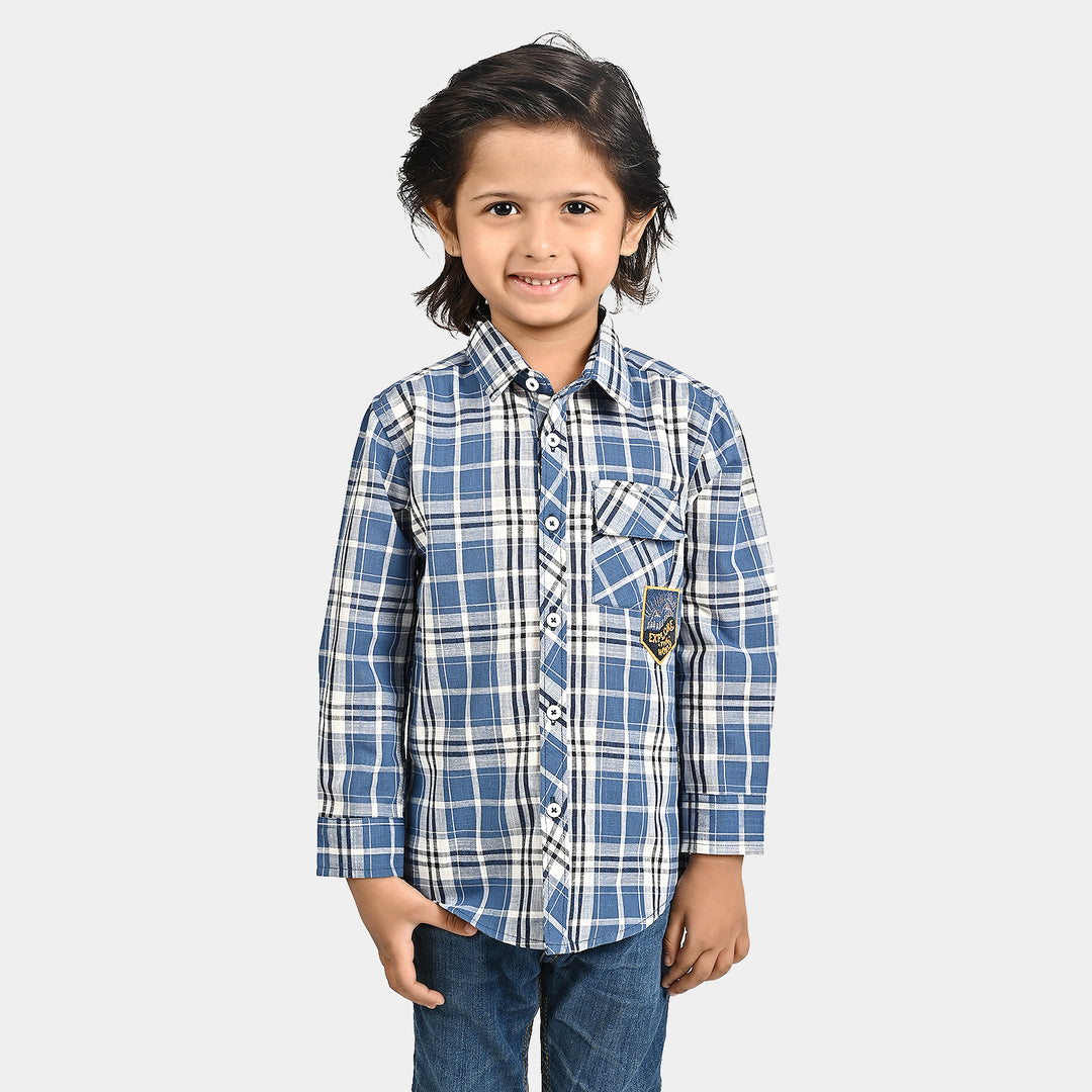 Boys Yarn Dyed Casual Shirt (Explore)-Blue Check