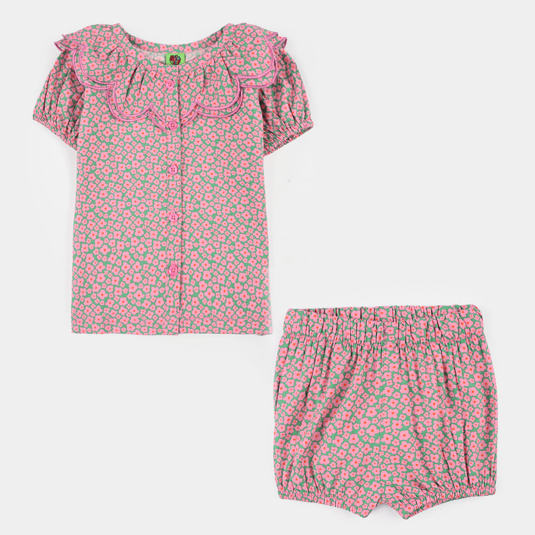 Infant Girls Cotton 2-Piece Suit (Mint Pop) - Pink