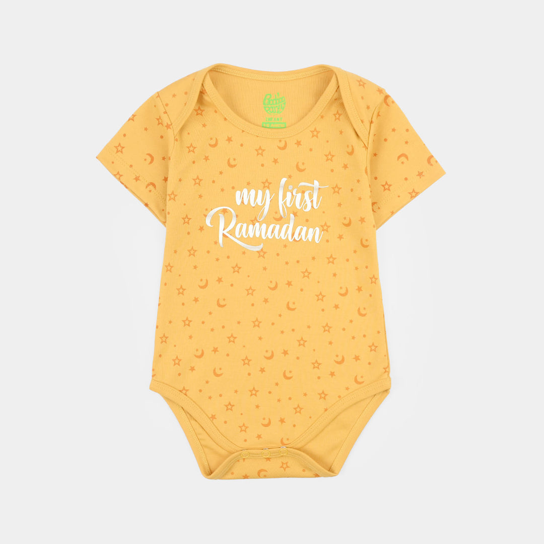 Infant Unisex Cotton Interlock Basic Romper (First Ramadan) - Yellow