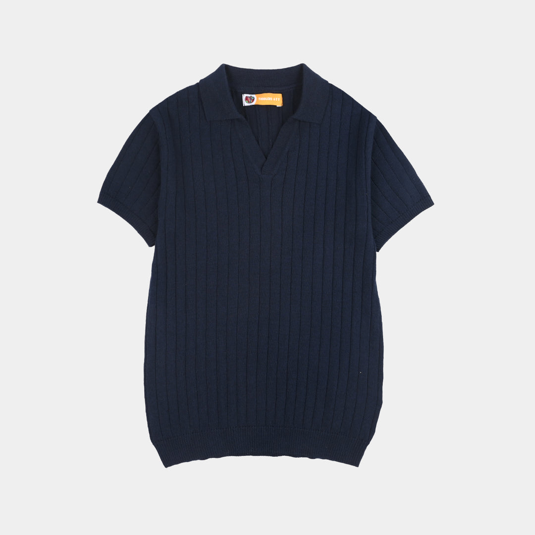 Boys Cotton Sweater Knit Polo (Dropper) - Navy Blue