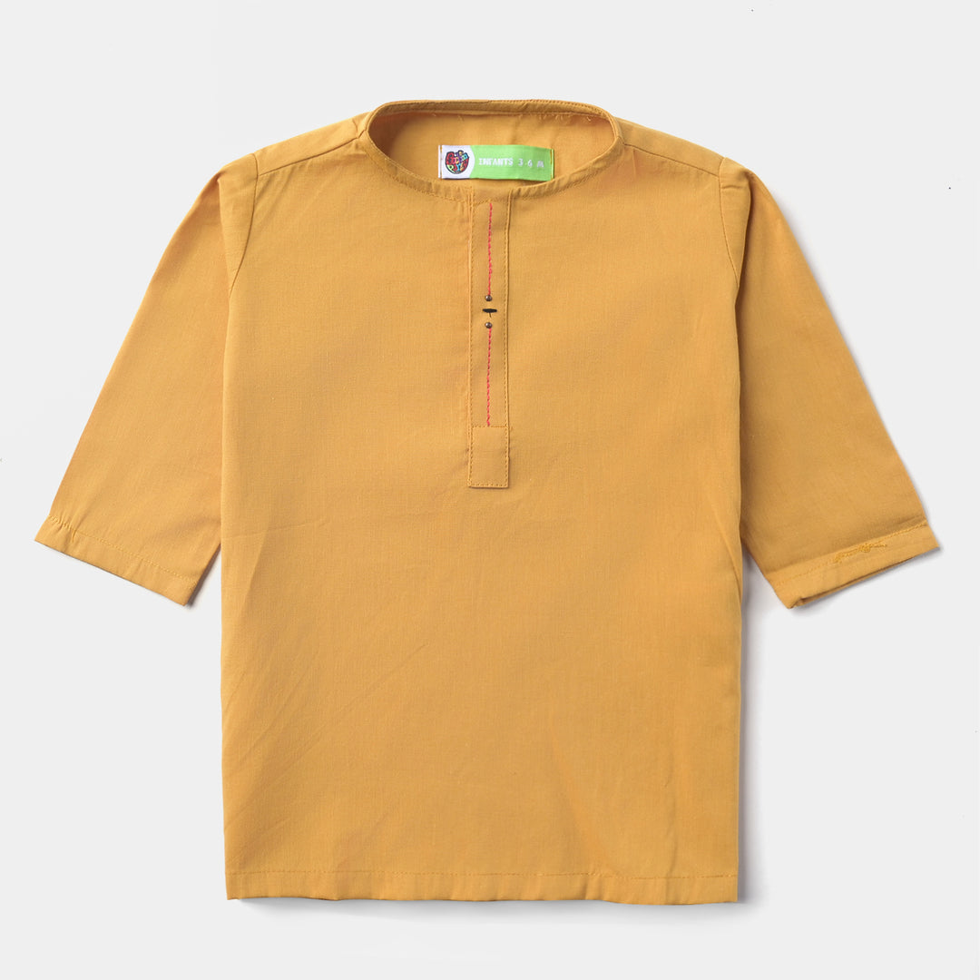 Infant Boys Cotton Poplin Basic Kurta - Mustard