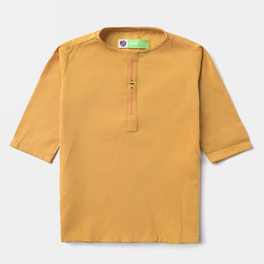 Infant Boys Cotton Poplin Basic Kurta - Mustard