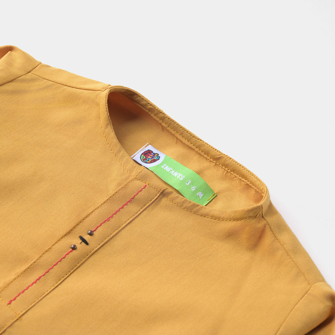 Infant Boys Cotton Poplin Basic Kurta - Mustard
