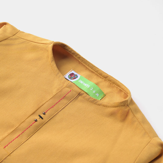 Infant Boys Cotton Poplin Basic Kurta - Mustard