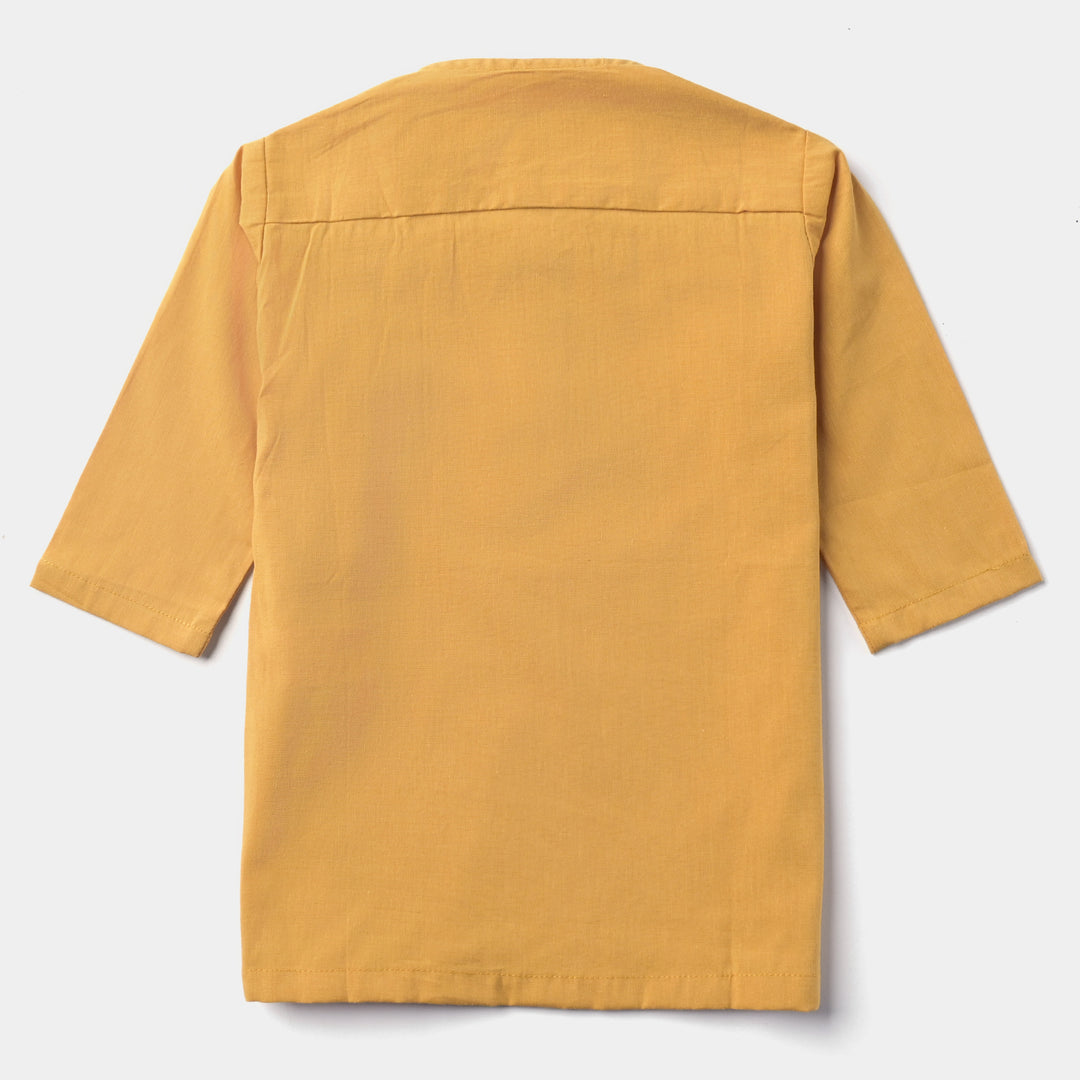 Infant Boys Cotton Poplin Basic Kurta - Mustard