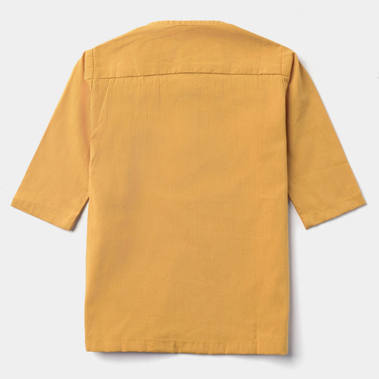 Infant Boys Cotton Poplin Basic Kurta - Mustard