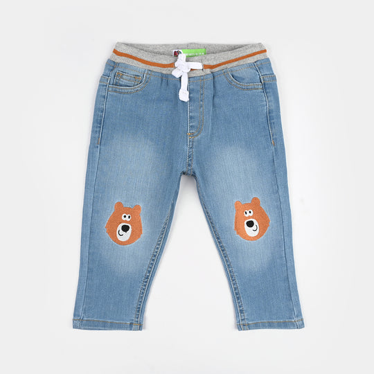 Infant Boys Denim Stretch Pants (Bear) - Light Blue