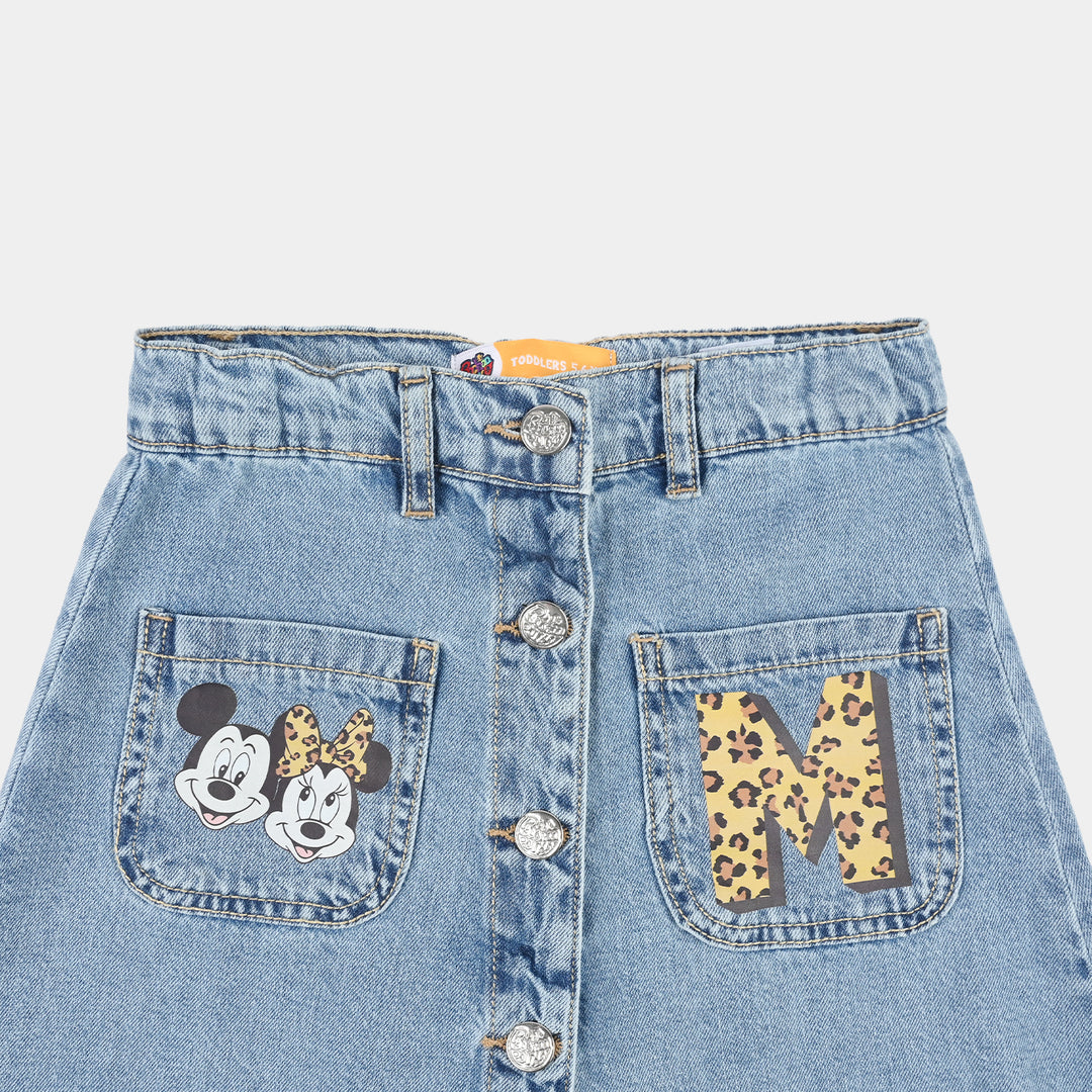Girls Denim Rigid Skirt (Character) - Light Blue