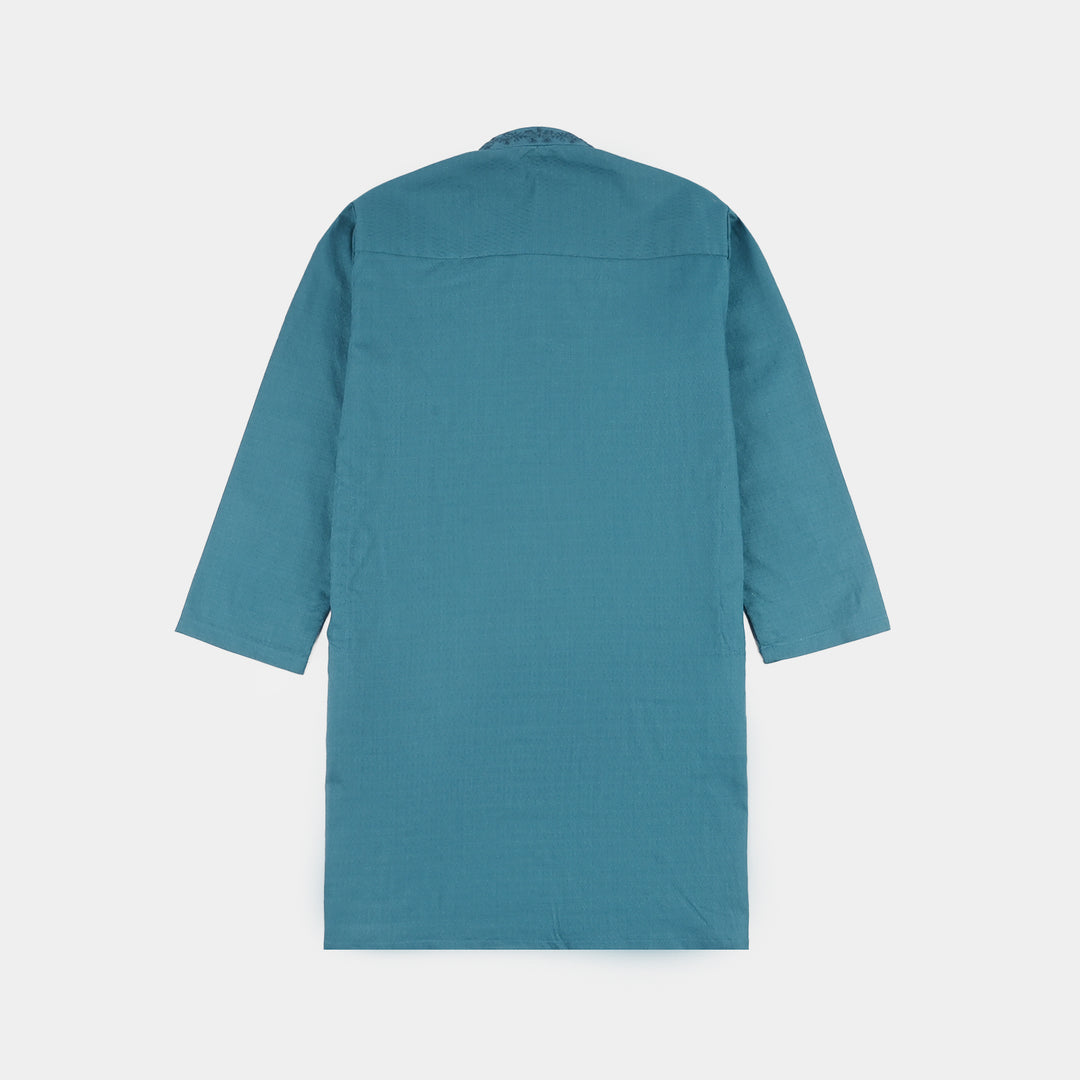 Boys Cotton Jacquard Kurta Pajama (Flora) - Teal