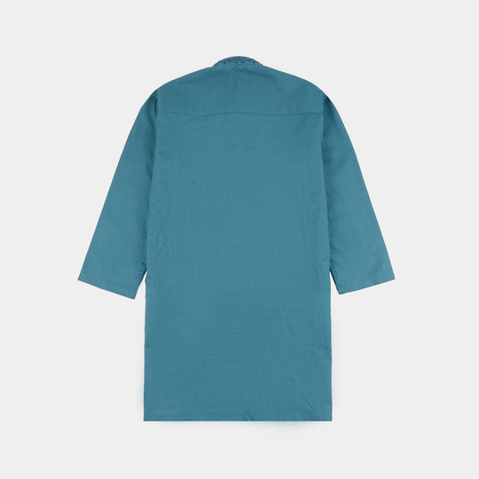 Boys Cotton Jacquard Kurta Pajama (Flora) - Teal