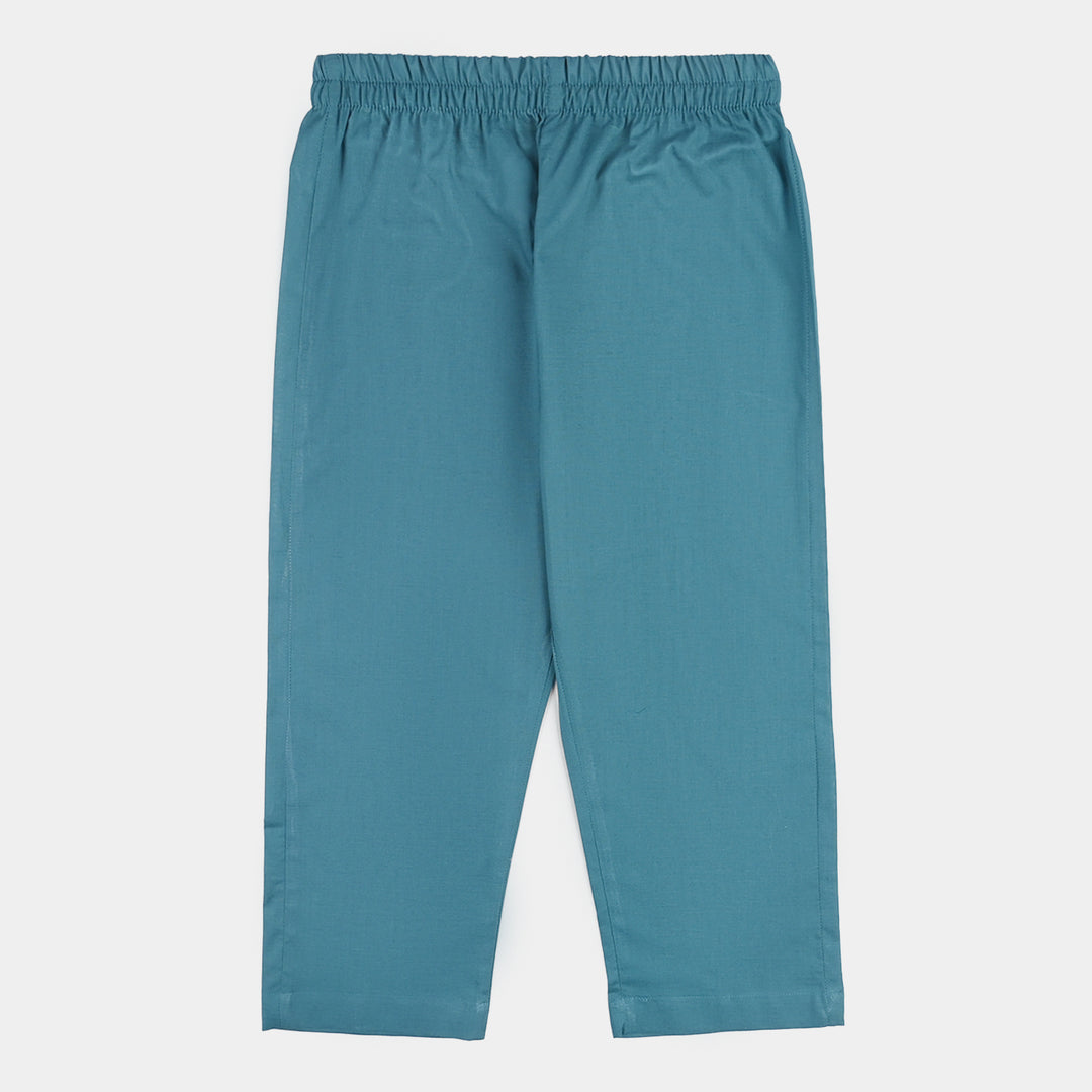 Boys Cotton Jacquard Kurta Pajama (Flora) - Teal