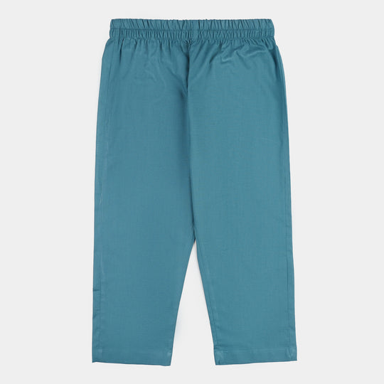 Boys Cotton Jacquard Kurta Pajama (Flora) - Teal