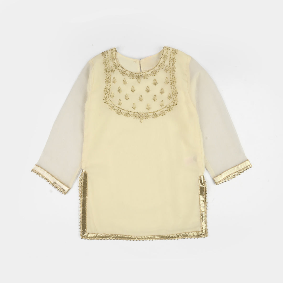 Girls Chiffon 3Pcs Set (Chamak) - Cream