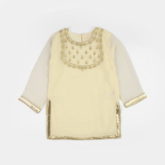 Girls Chiffon 3Pcs Set (Chamak) - Cream