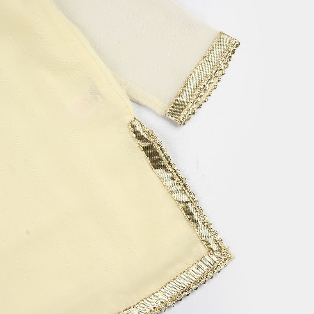 Girls Chiffon 3Pcs Set (Chamak) - Cream