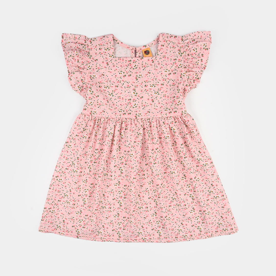 Girls Cotton Casual Frock (Peach Punch) - Pink