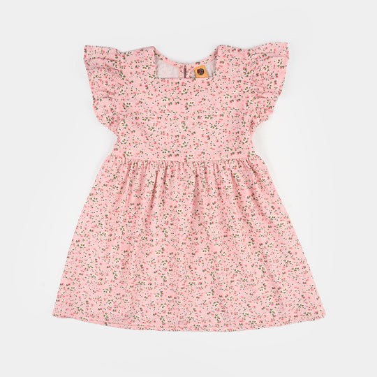 Girls Cotton Casual Frock (Peach Punch) - Pink