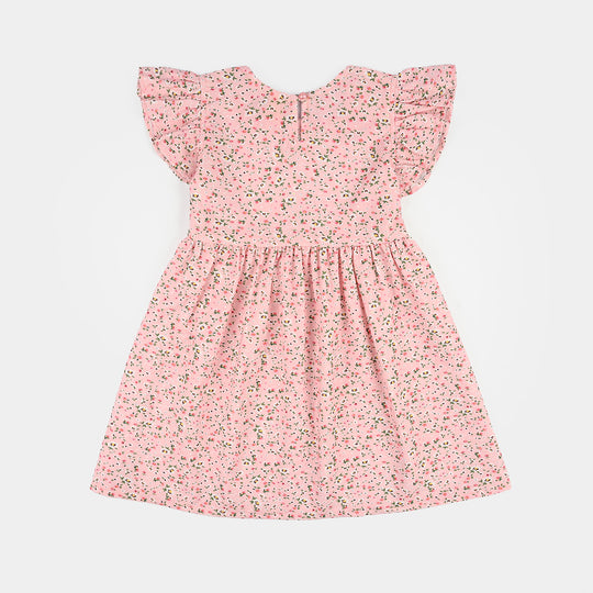 Girls Cotton Casual Frock (Peach Punch) - Pink
