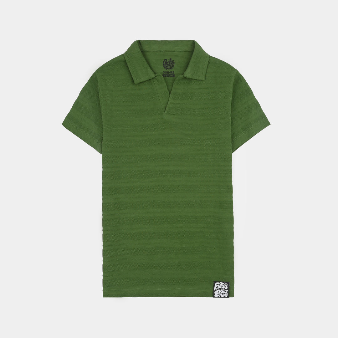Boys Jacquard Polo T-Shirt (Basic) - Olive/Green
