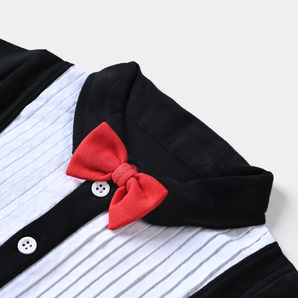 Infant Boys Cotton Interlock Knitted Romper Tuxedo-Jet Black