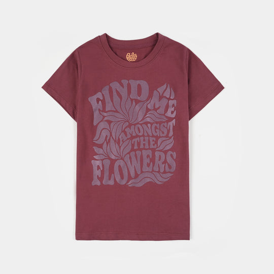 Girls Jersey/Terry T-Shirt (Find Me) - Maroon