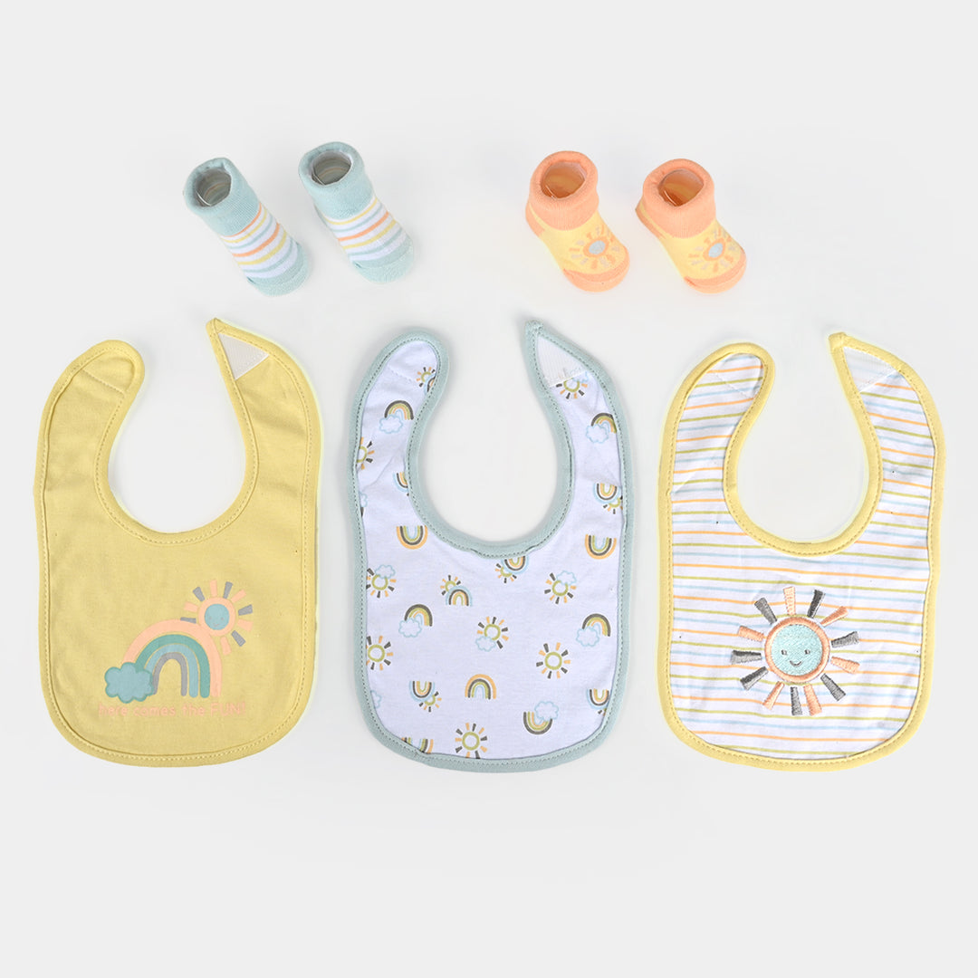 Baby Bib Set 3Pcs with 2 Pair of Socks