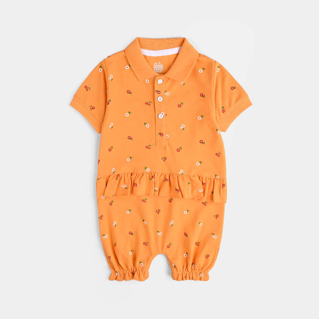 Infant Girls Jumbo Pique Knitted Romper Flowers-Yellow