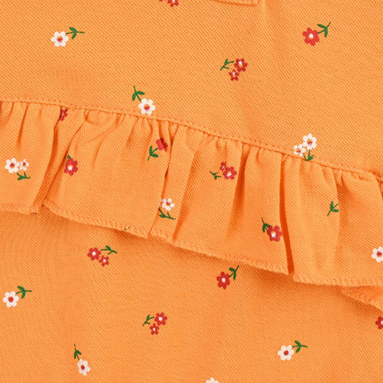 Infant Girls Jumbo Pique Knitted Romper Flowers-Yellow