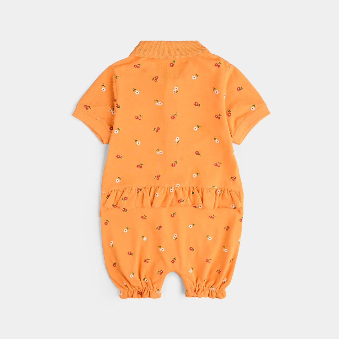 Infant Girls Jumbo Pique Knitted Romper Flowers-Yellow