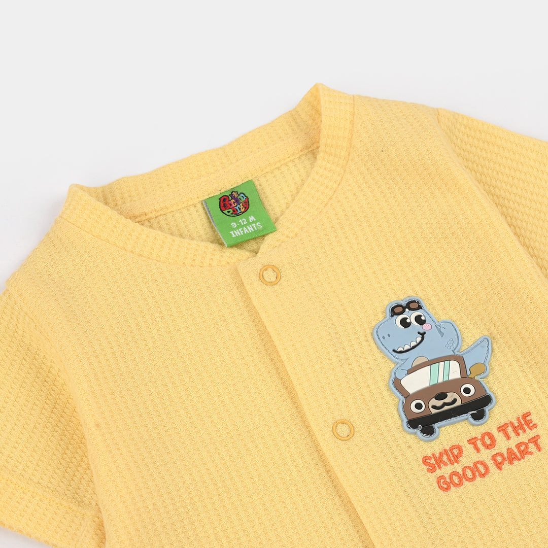 Infant Boys Waffle Thermal Romper (Skip To The Good Part) - Yellow