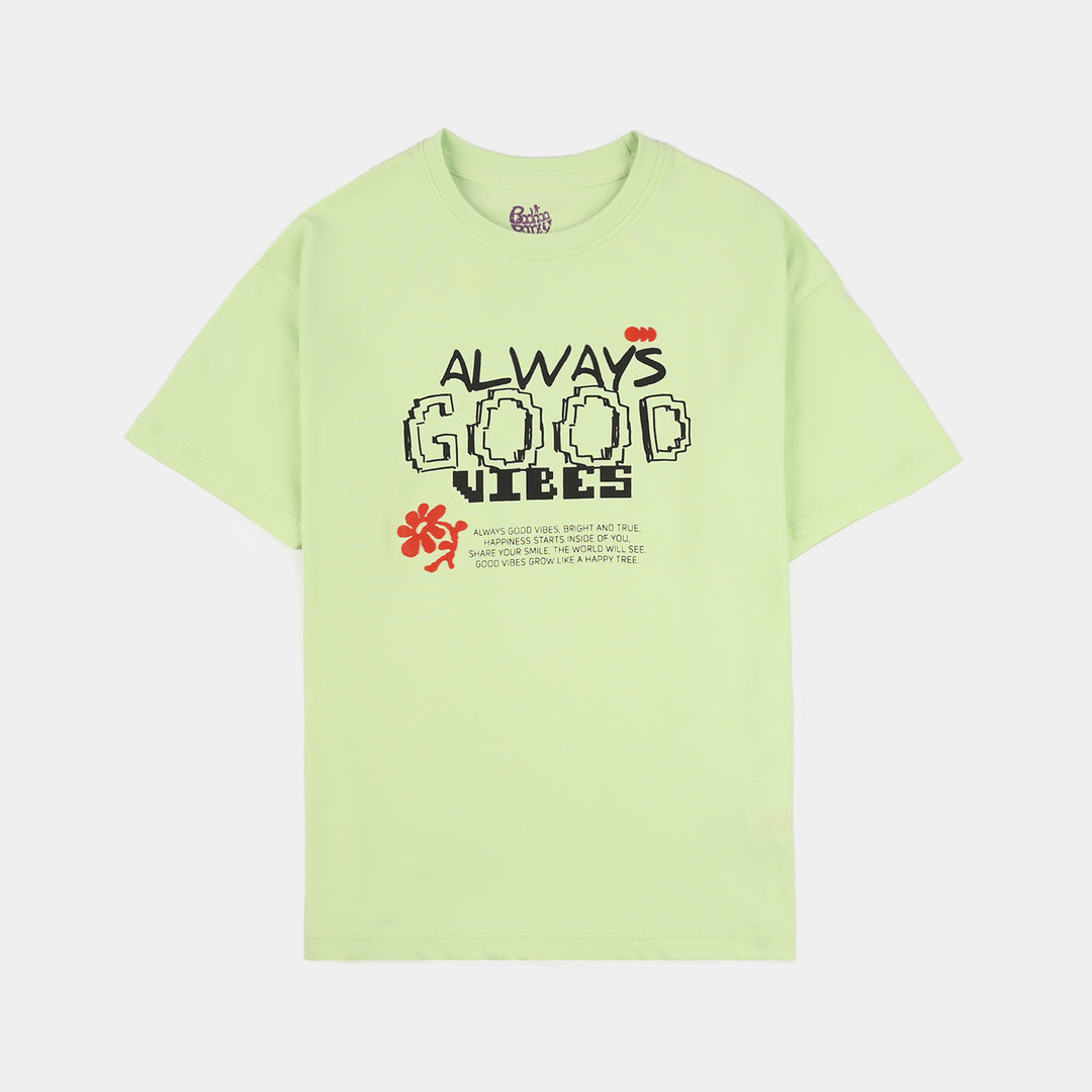 Boys Cotton Jersey T-Shirt (Good Vibes) - Lime