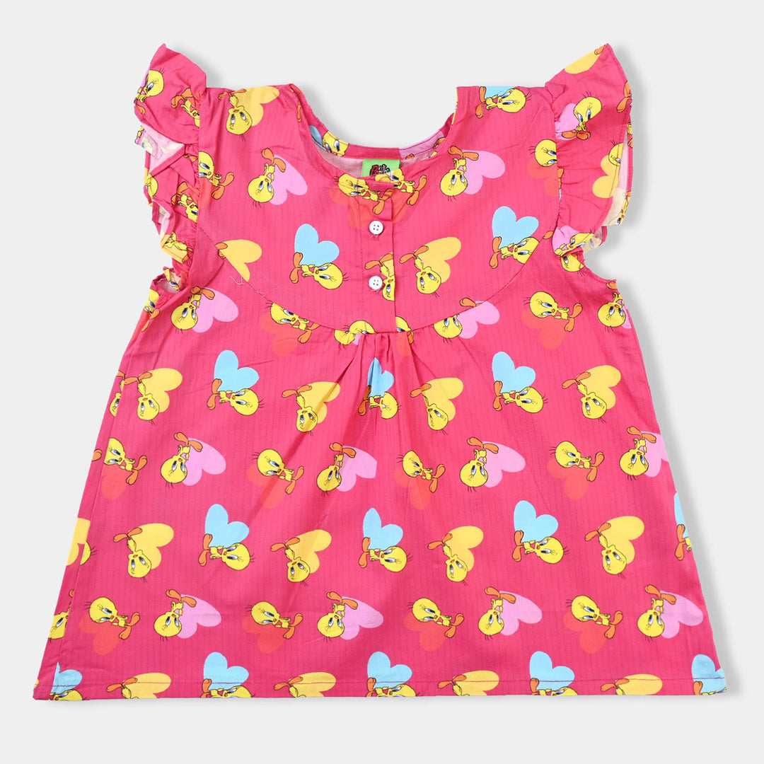 Infant Girls Cotton Poplin Casual Top -Hot Pink